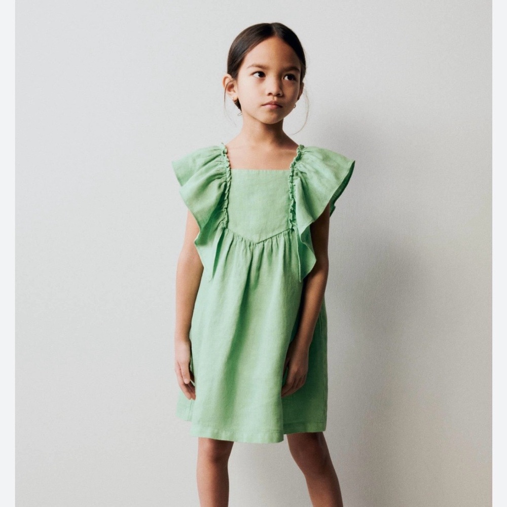 ZARA Kids Pale Green Linen Dress